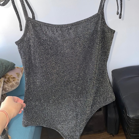 Fashion Nova Sparkly Black Tie Strap Tank Bodysuit - Picture 4 of 15